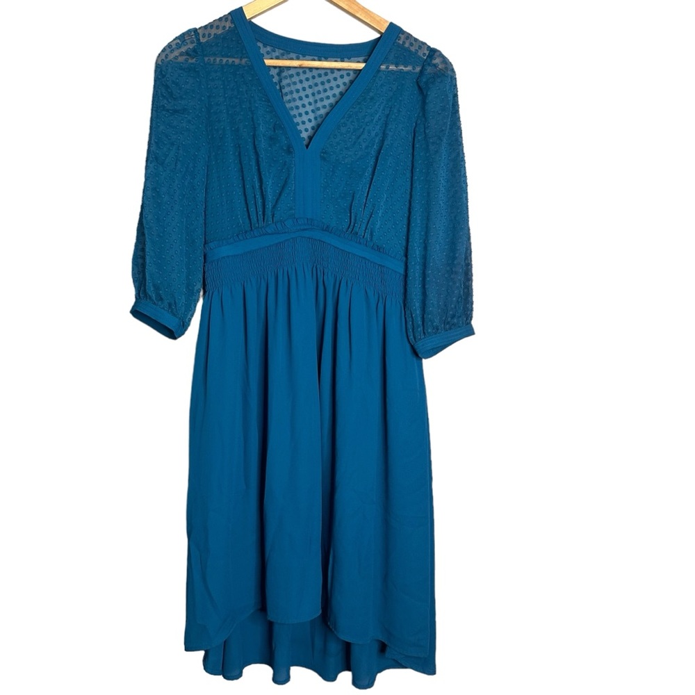 Anthropologie HD in Paris Celeste Swiss Dot Chiffon Teal Blue Dress - Picture 7 of 11